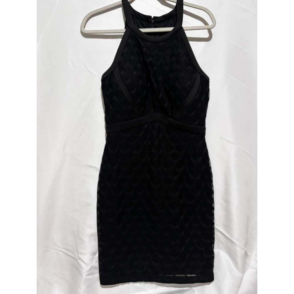 Guess Black Mesh Halter Neck Bodycon Mini Dress Sleeveless Cocktail Sz 8 lined